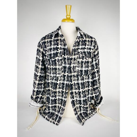 NWT MNML Heavyweight Loose Knit Button Up Flannel Shirt Mens Sz S Streetwear BW - Picture 1 of 12